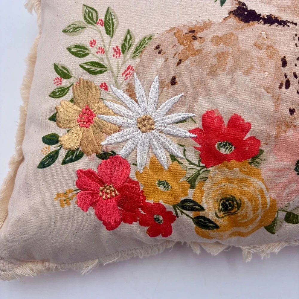Farmhouse by Rachel Ashwell Easter Bunny Floral Embroidered Lumbar Pillow Cotton